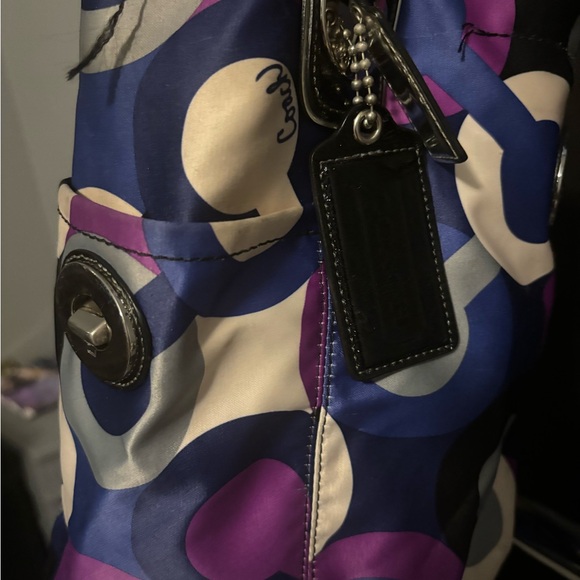 Coach multicolored logo fabric tote with outside end pockets. - Picture 8 of 13